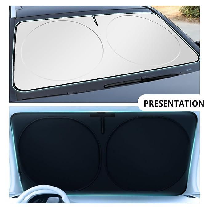 Car Sunshade Windshield, iClover Foldable Front Auto Car Windowshield Sun Shade Folding Silvering Sun Visor - UV Coating for UV Ray Deflector Full Protection L Size